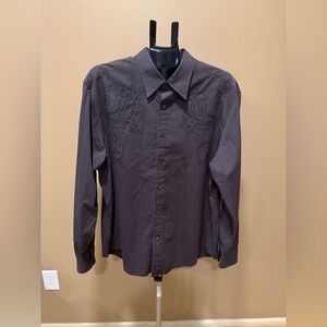 J. Campbell Men's Black Embroidered Western Button Down Shirt XL